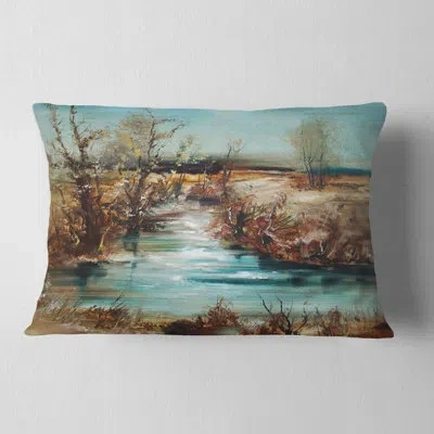 Design Art Landscape Trees And Creek Oil Painting Lumbar Pillow