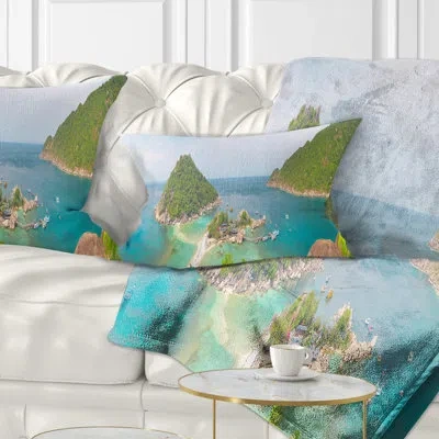 Design Art Landscape Tropical Island Panorama - Sea & Shore Printed Throw Pillow