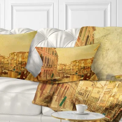 Design Art Landscape Venetian Canals Vintage View Lumbar Pillow