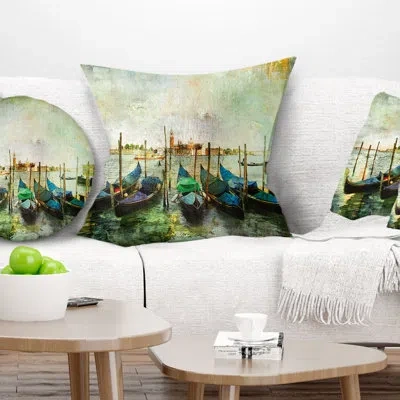 Design Art Landscape Venetian Gondolas - Sea & Shore Printed Pillow