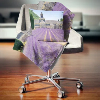 Design Art Landscape Wall Abbey Of Senanque Blooming Lavender Pillow In Blue