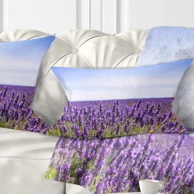 Design Art Landscape Wall Close View Of Lavender Flower Field Lumbar Pillow