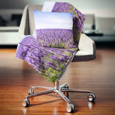 Design Art Landscape Wall Close View Of Lavender Flower Field Pillow In Blue