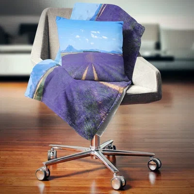 Design Art Landscape Wall Lavender Blooming Fields And Trees Pillow In Blue