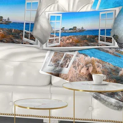 Design Art Landscape Wall Open Window To Seashore Lumbar Pillow