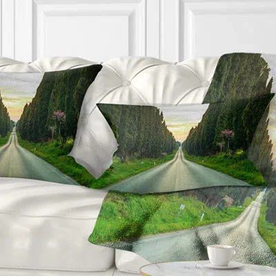 Design Art Landscape Wall Straight Road Through Cypress Trees Lumbar Pillow