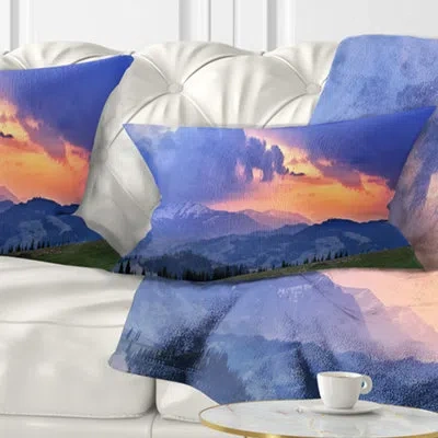 Design Art Landscape Wall Sunny Spring Evening Panorama Lumbar Pillow