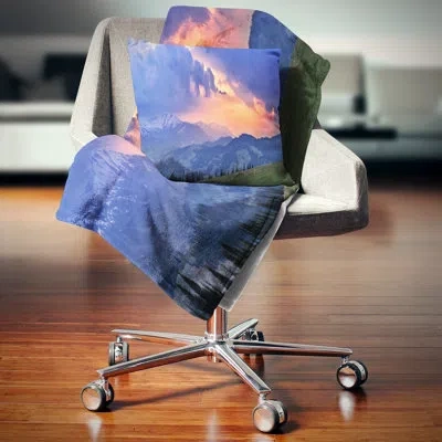Design Art Landscape Wall Sunny Spring Evening Panorama Pillow In Blue