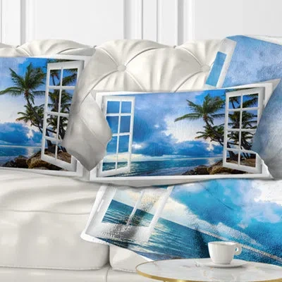 Design Art Landscape Wall Window Open To Cloudy Sky Lumbar Pillow