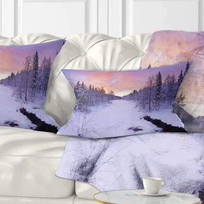 Design Art Landscape Winter River In Finnish Lapland Lumbar Pillow