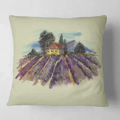Design Art Landscape With Blooming Lavender Square Pillow Cover & Insert In Yellow