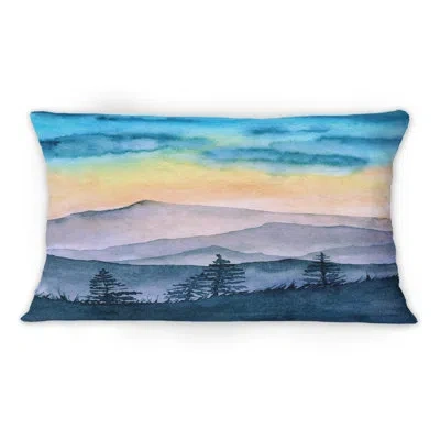 Design Art Landscape With Distant Misty Mountains At Sunset - Country Printed Throw Pillow 1