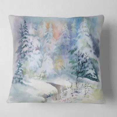 Design Art Landscape With Snowy River I Square Pillow Cover & Insert In Blue