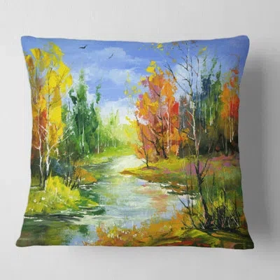 Design Art Landscape With The Wood River Square Pillow Cover & Insert In Green