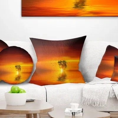 Design Art Landscape Wonderful Tree With Birds At Sunset Pillow In Blue;black;brown;green;red;yellow