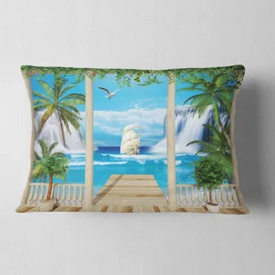 Design Art Landscape Wooden Terrace With Sea View Lumbar Pillow