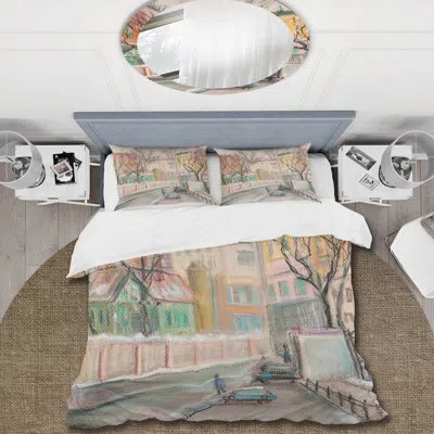 Design Art Lanes In Moscow City - Traditional Duvet Cover Set - Microfiber Polyester In Beige