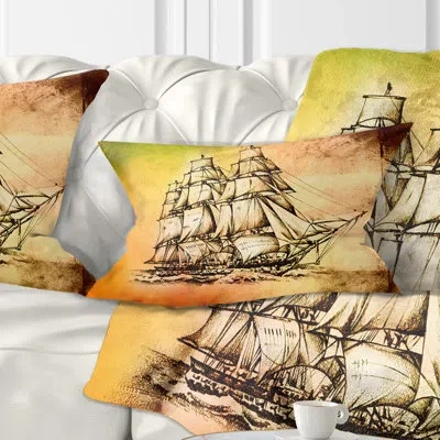 Design Art Large Ancient Moving Boat - Sea & Shore Printed Throw Pillow