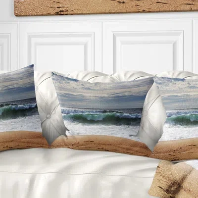 Design Art Large Blue Waves And Blue Sky - Sea & Shore Printed Throw Pillow