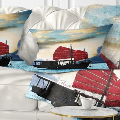 Design Art Large Chinese Sailing Ship - Sea & Shore Printed Throw Pillow