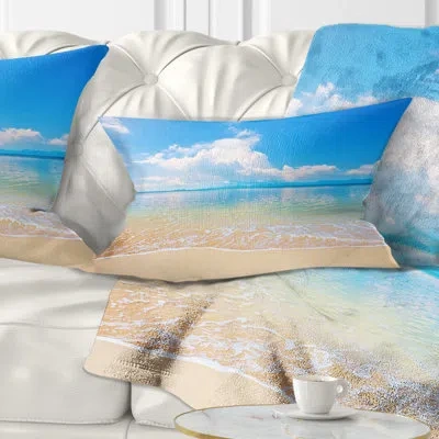 Design Art Large Clouds Over Calm Beach - Sea & Shore Printed Pillow