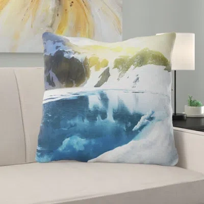 Design Art Large High Mountains Lake - Landscape Printed Pillow In Blue