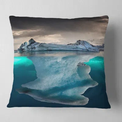 Design Art Large Iceberg In Sea - Sea & Shore Printed Pillow In Blue;brown