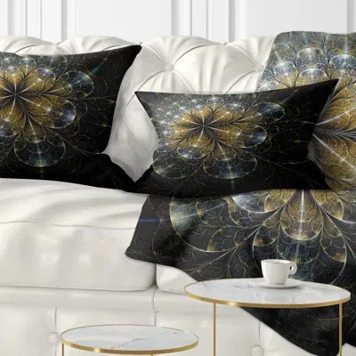 Design Art Large Mystic Golden Fractal Flower - Floral Printed Throw Pillow