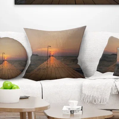 Design Art Large Pier At Koh Rong Island - Sea & Shore Printed Throw Pillow In Blue;black;brown;green;red;yellow