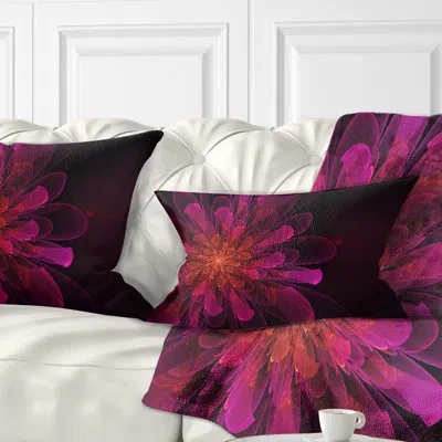 Design Art Large Pink Alien Fractal Flower - Floral Printed Throw Pillow