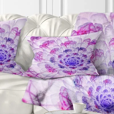 Design Art Large Purple Fractal Flower Petals - Floral Printed Throw Pillow