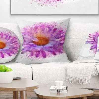 Design Art Large Purple Watercolor Flower - Floral Printed Throw Pillow