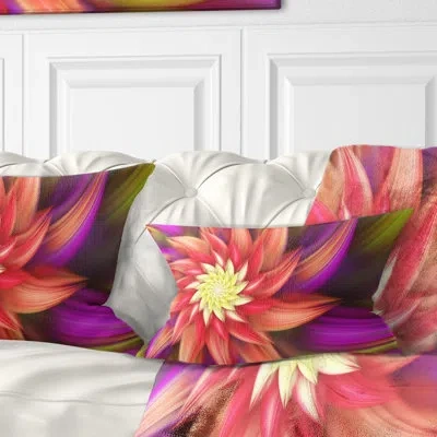 Design Art Large Red Purple Alien Flower - Floral Printed Throw Pillow