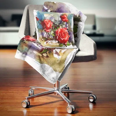 Design Art Large Red Roses Composition - Floral Printed Pillow