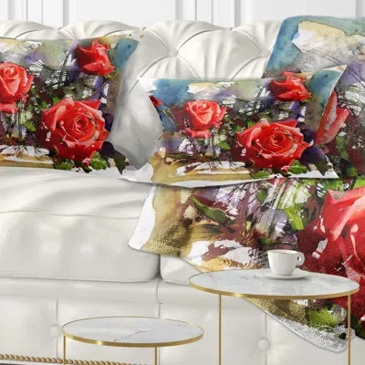 Design Art Large Red Roses Composition - Floral Printed Throw Pillow