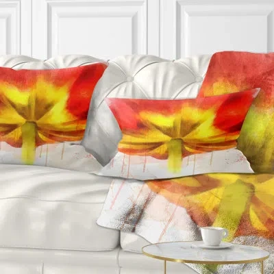 Design Art Large Red Yellow Flower Watercolor - Floral Printed Throw Pillow