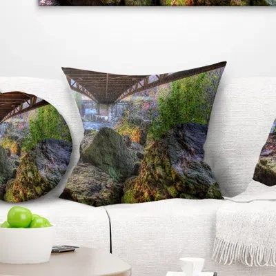 Design Art Large Rocks Under Bridge In Creek Landscape Photography Pillow
