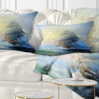 Design Art Large Sailing Boat - Sea & Shore Printed Throw Pillow