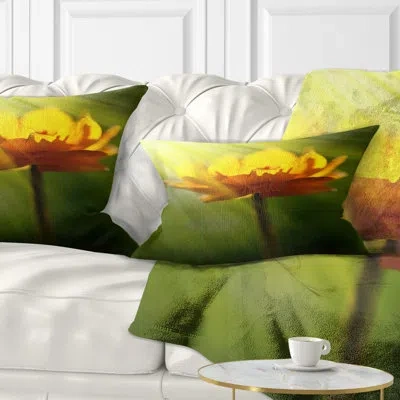 Design Art Large Yellow Flower In Spotlight - Floral Printed Pillow