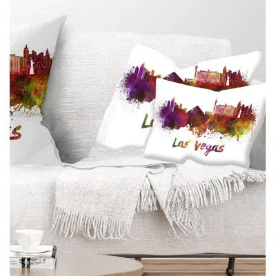 Design Art Las Vegas Skyline - Cityscape Printed Throw Pillow