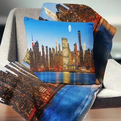 Design Art Late Evening Nyc Skyline Panorama - Cityscape Printed Pillow