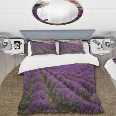 Design Art Lavender Field At Dawn I - Farmhouse Duvet Cover Set - Microfiber Polyester In Green;purple