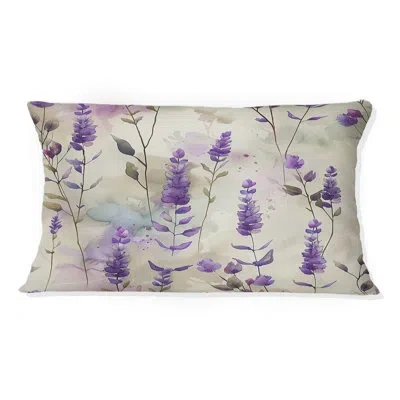 Design Art Lavender Fields Iii - Modern Lumbar Pillow In Purple