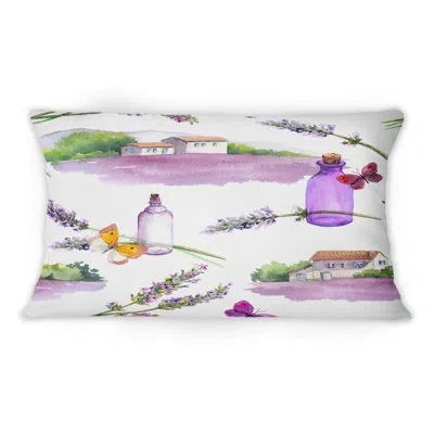 Design Art Lavender Flowerswith Perfume Oil Bottles -1 Country Printed Throw Pillow