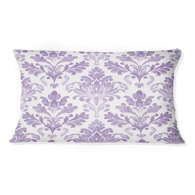 Design Art Lavender White Damask Bliss Ii - Transitional Lumbar Pillow In White;purple