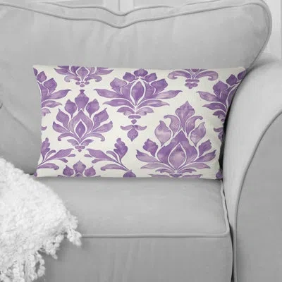 Design Art Lavender White Damask Bliss Iii - Transitional Lumbar Pillow In White;purple