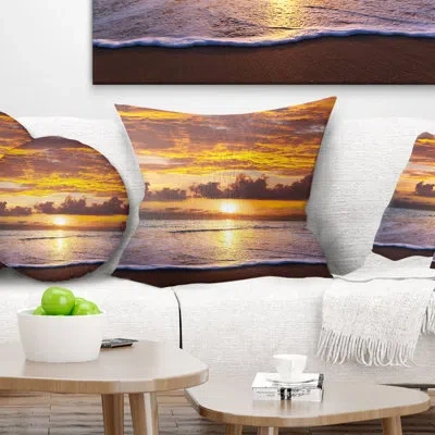 Design Art Layers Of Yellow Clouds At Sunset - Sea & Shore Printed Pillow