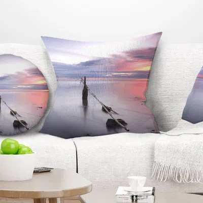 Design Art Lazy River At River Tejo Sacavem - Sea & Shore Printed Throw Pillow In Blue;black;brown;green;red;yellow
