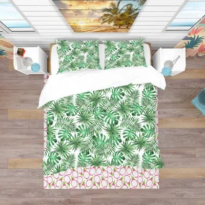 Design Art Leaves & Brunches Of Tropical Plants & Trees - Nature Duvet Cover Set - Microfiber Polyester In Green