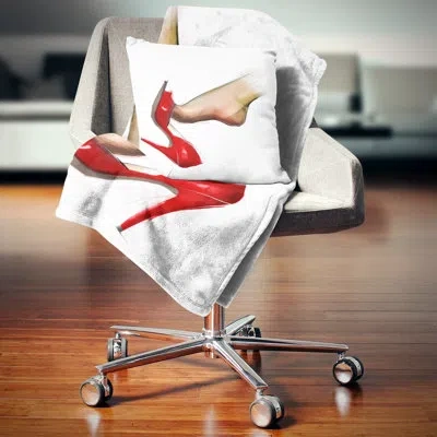 Design Art Leg Wearing High Heel Shoe - Portrait Printed Pillow In Red